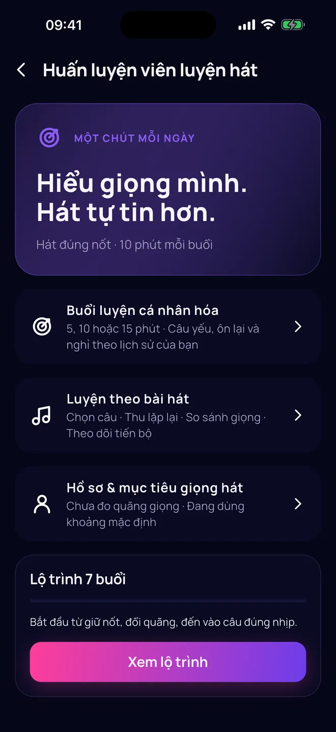 Coach luyện hát với buổi luyện cá nhân hóa và lộ trình 7 buổi
